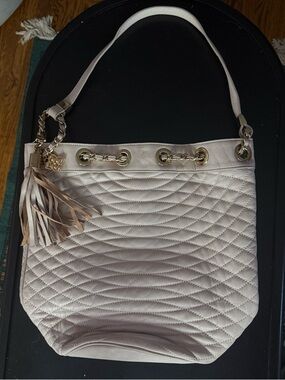 BCBGMaxAzria Quilted Tassel Shoulder Bag in Light Cream